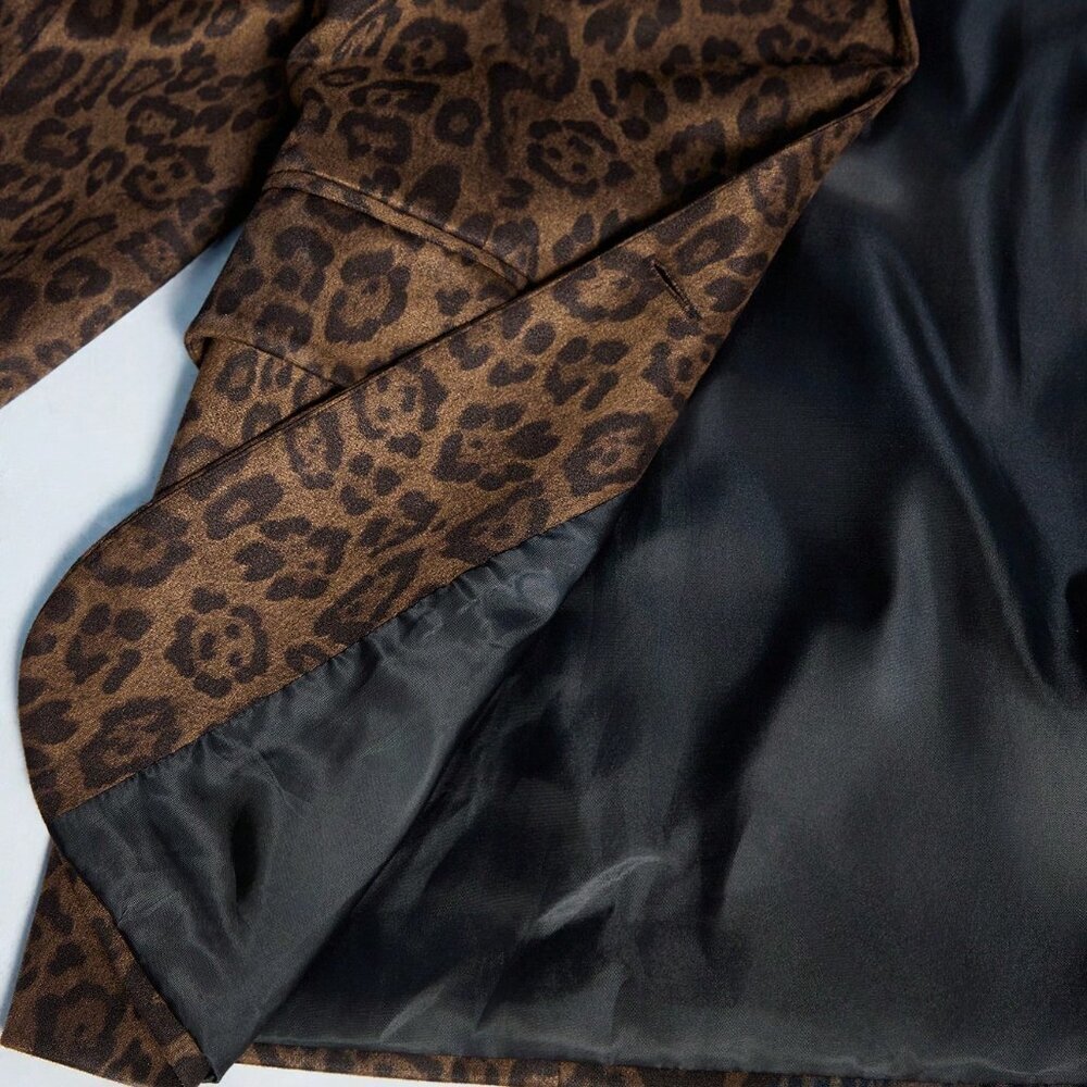 Multicolor Casual Women's Leopard Print Blazer Jacket - Picture 8 of 8